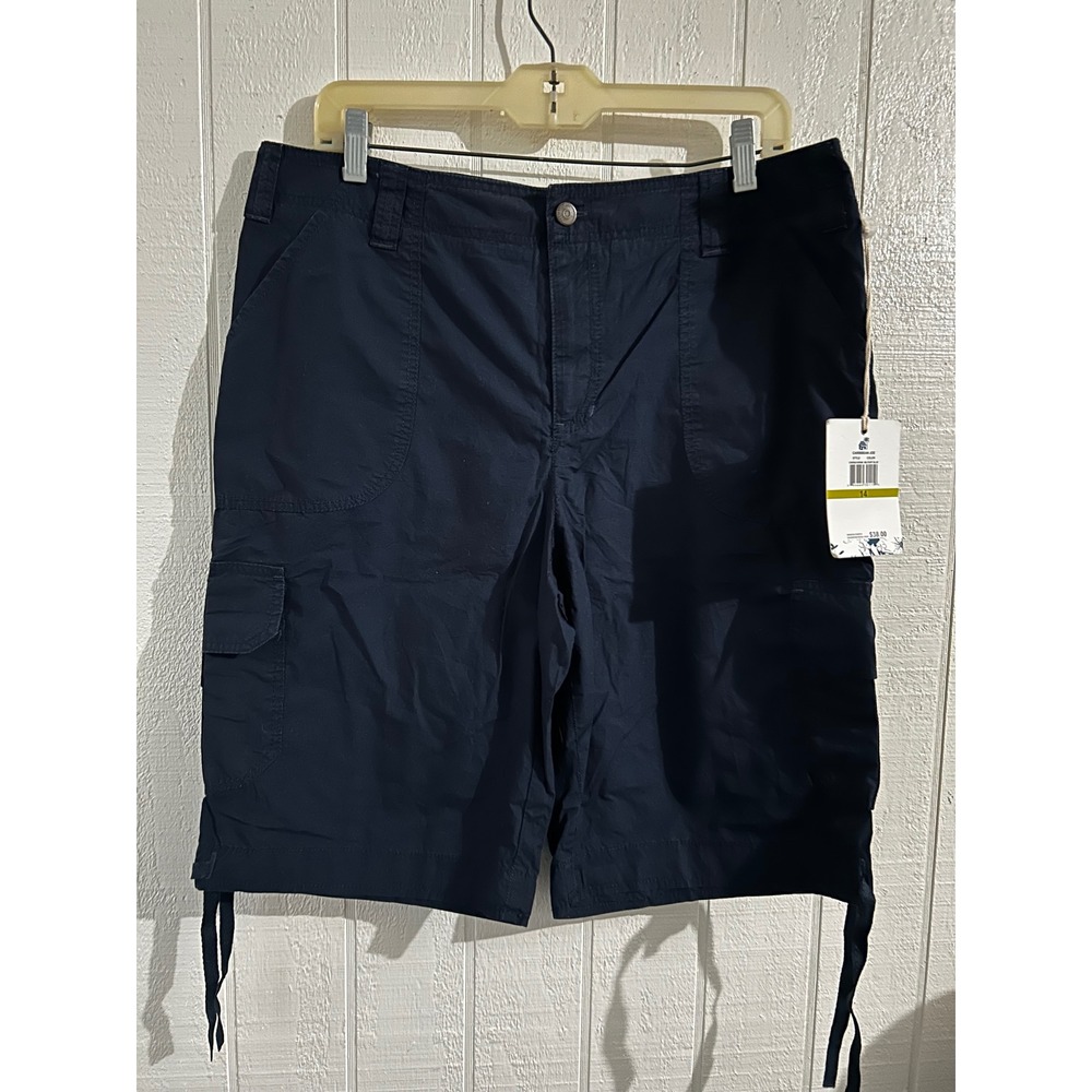 Caribbean Joe Bermuda Cargo Shorts Military Blue Drawstring Hem NWT Womens 14